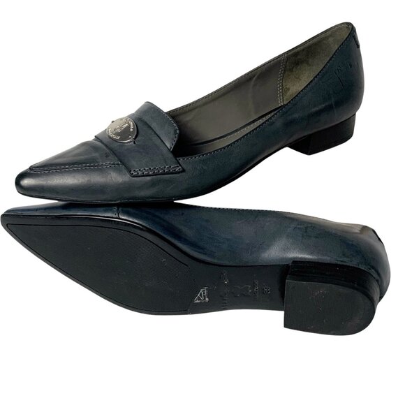 Marc O'Polo Stockholm Smoky Blue Leather Pointed Toe Flats - Picture 11 of 12